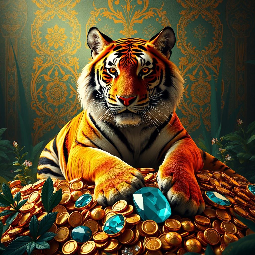 Majestic Bengal Tiger Surrounded by Luxury and Opulence