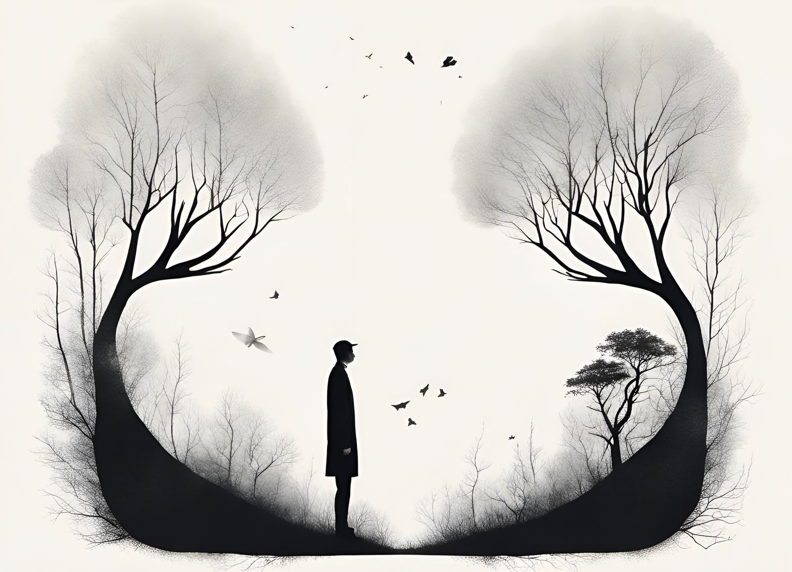 Minimalist Surreal Nature Illustration on White