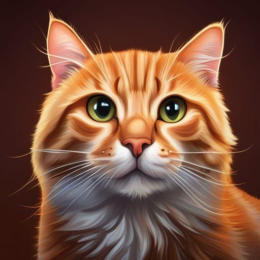 Fluffy Orange Cat with Orange Eyes in Hyperrealistic Style