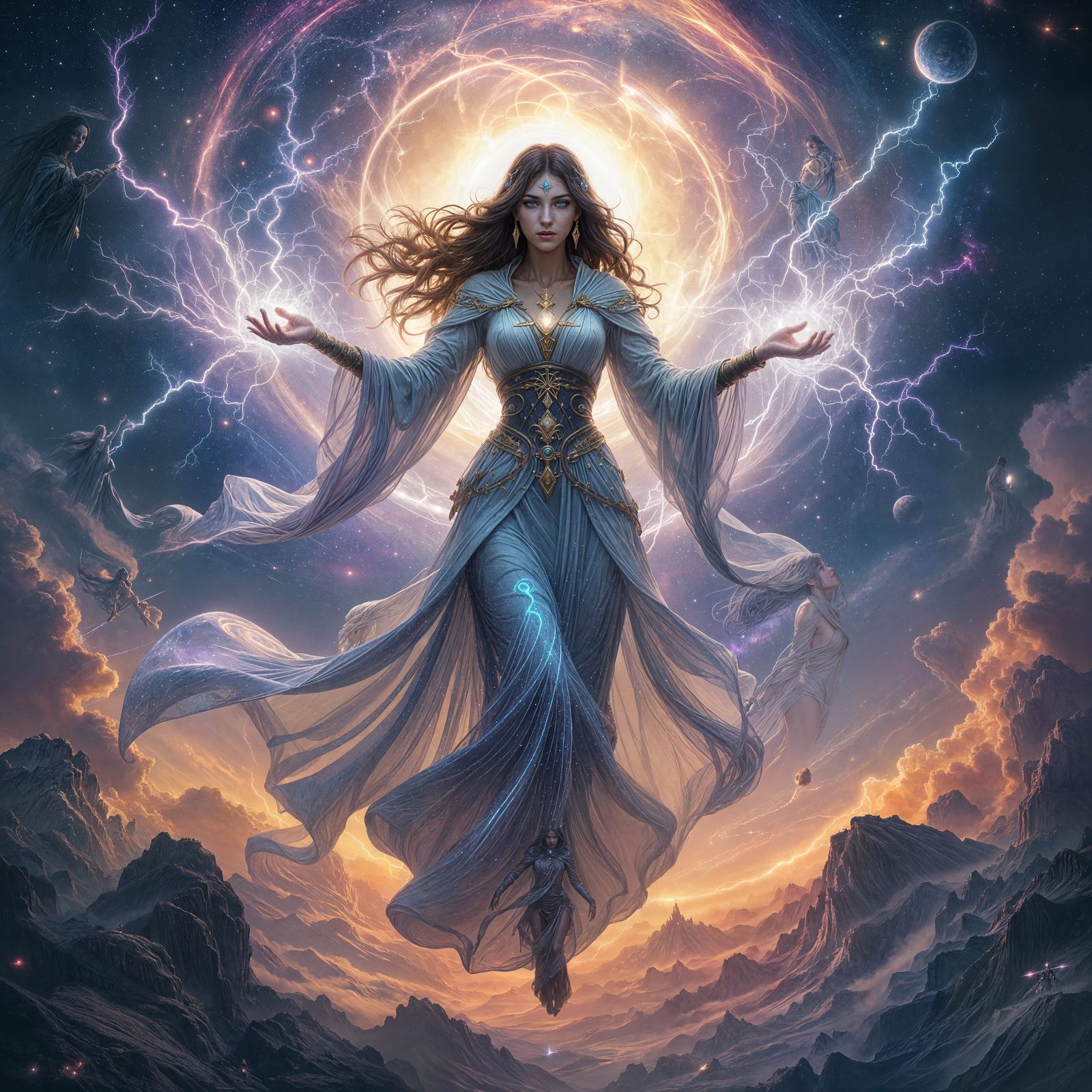 Cosmic Sorceress Reshapes Reality in Dark Fantasy Style