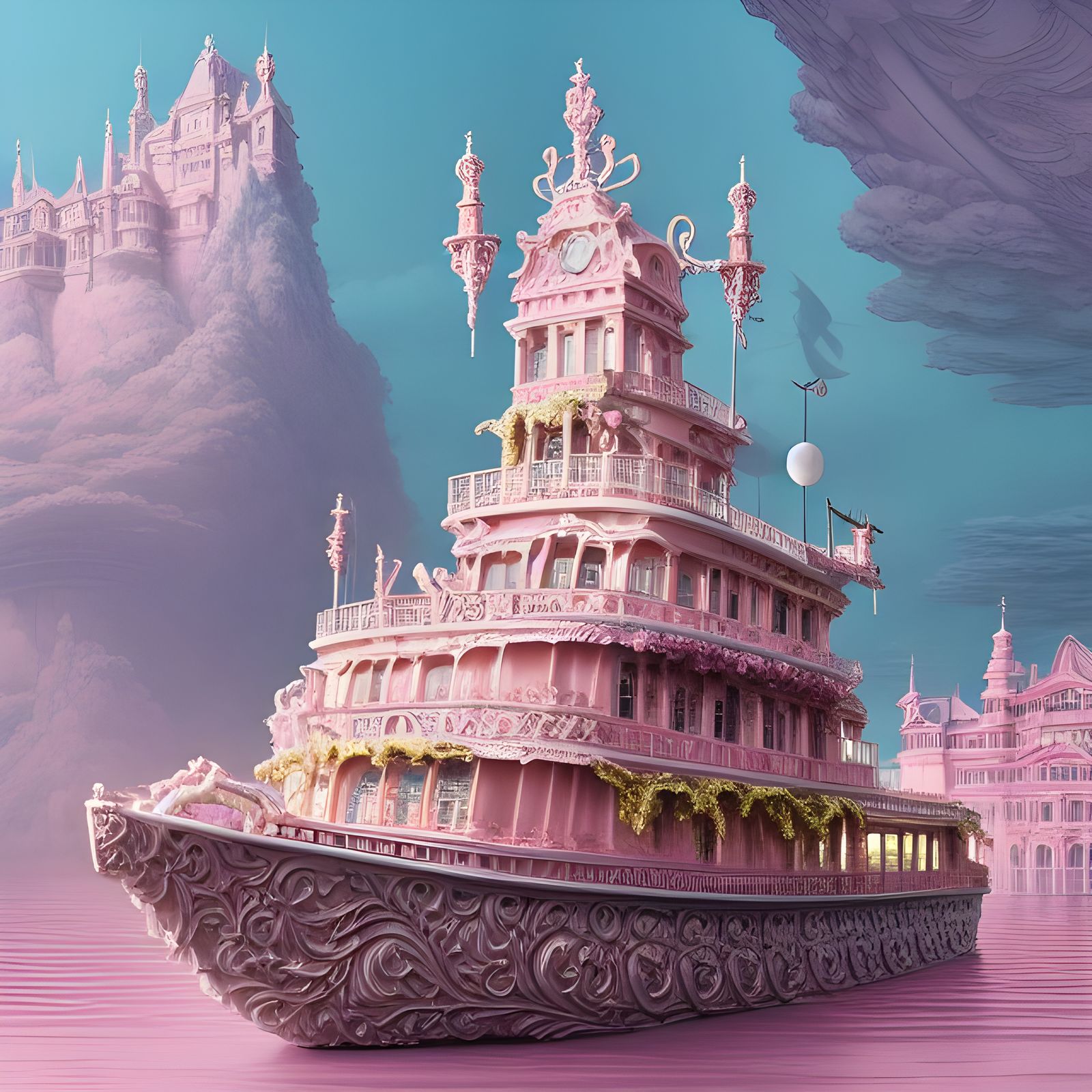 Ornate Rococo-Punk Riverboat with Pink Details