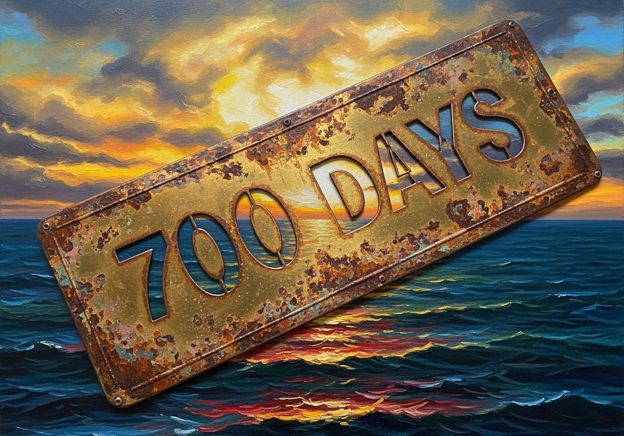 Oil Painting of Rusted Plate Over Romantic Seascape