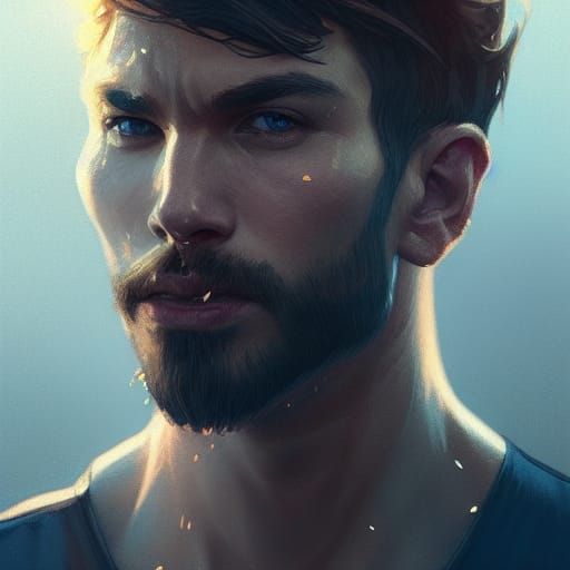 Detailed Portrait of Handsome Man in Hyperrealistic Style