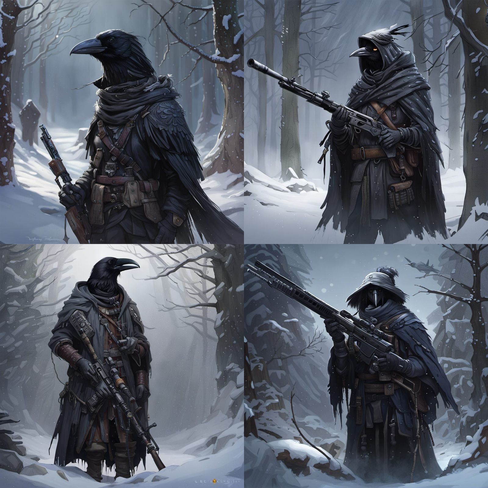 Raven Scout in Snowscape: Dark Fantasy Concept Art