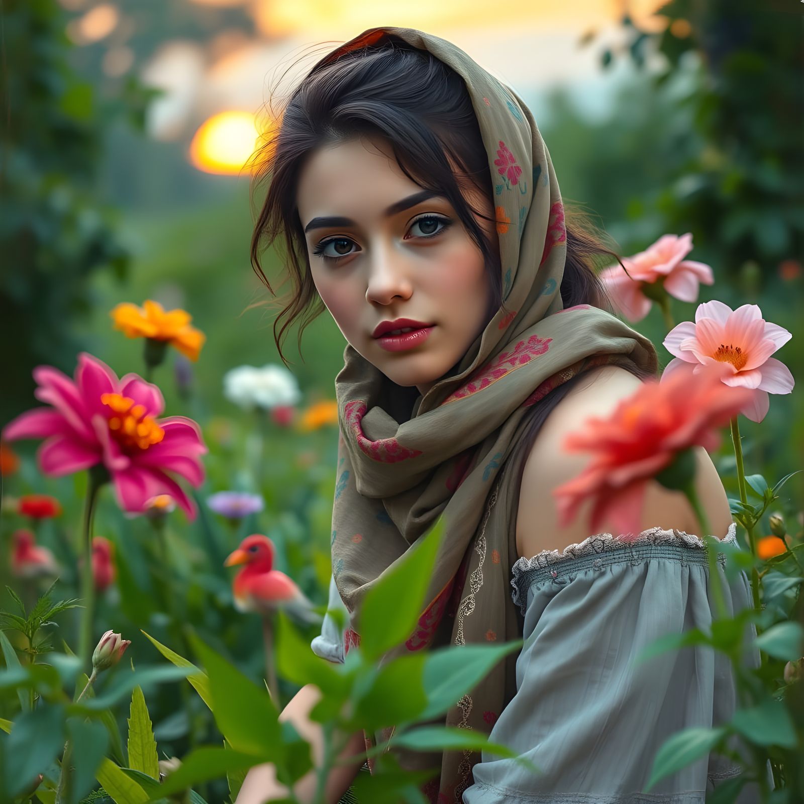 Serene Garden Sanctuary in Brushstroke-Inspired Style