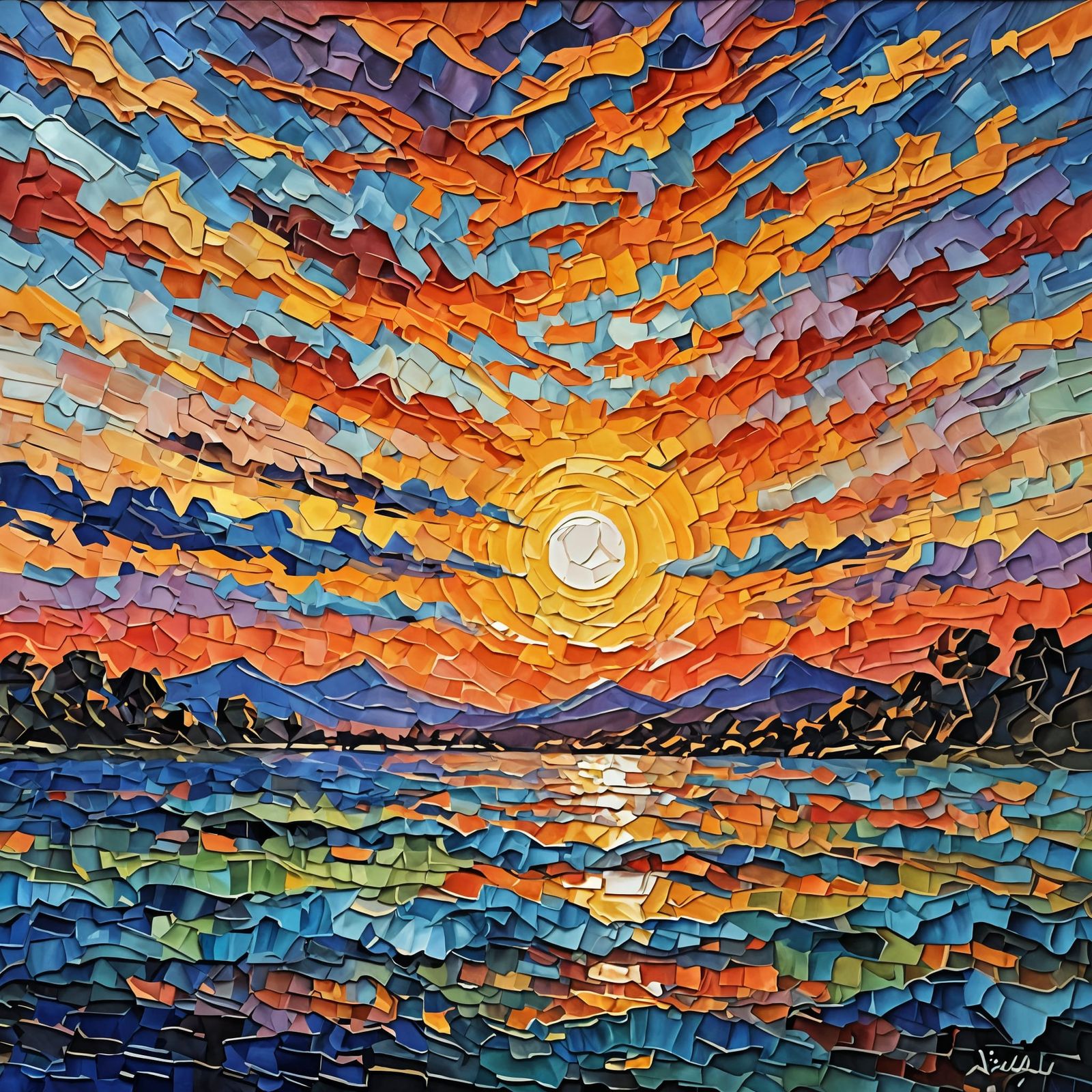 Colorful Impasto Sunset in Impressionist Style