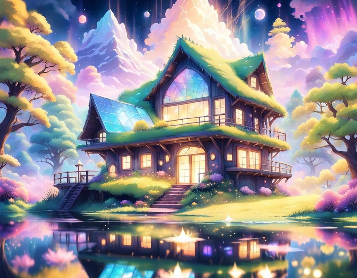 Enchanting Fairycore Cabin Dreamscape with Luminous Flora