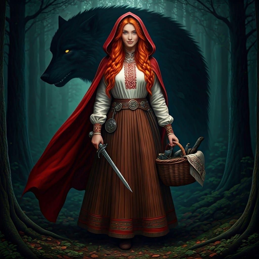 Red-Haired Woman in Forest, Keith Haring Style