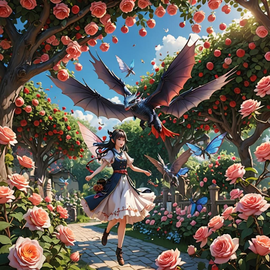 Dragons and Fairies in Anime Garden