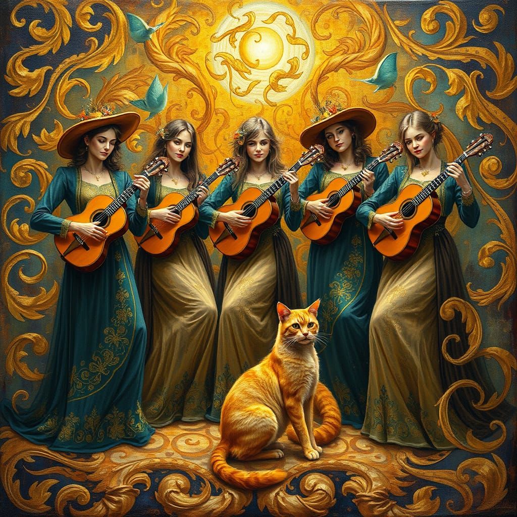Celtic Musicians in Dreamlike Golden Setting