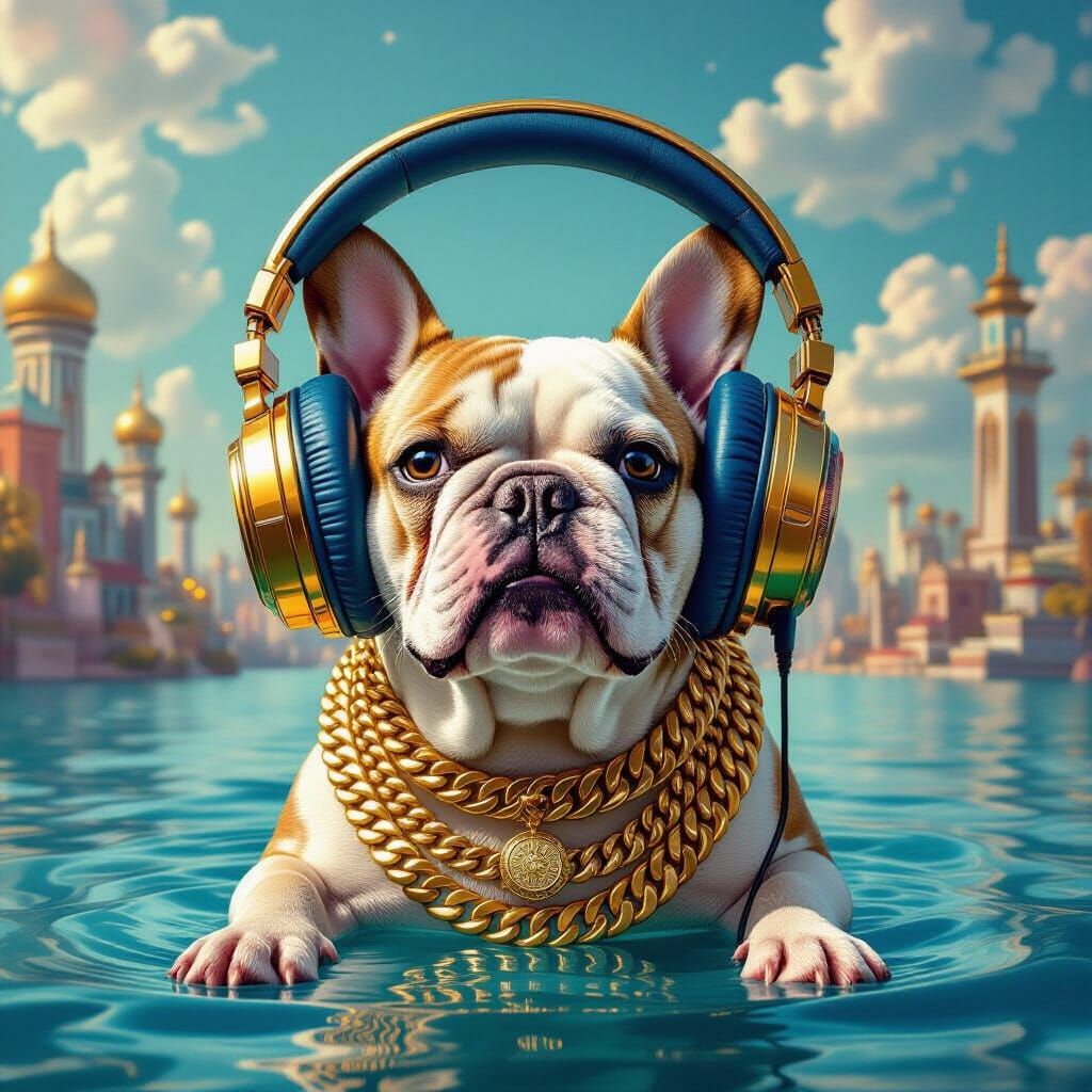 French Bulldog Pharaoh in Surrealist Utopia