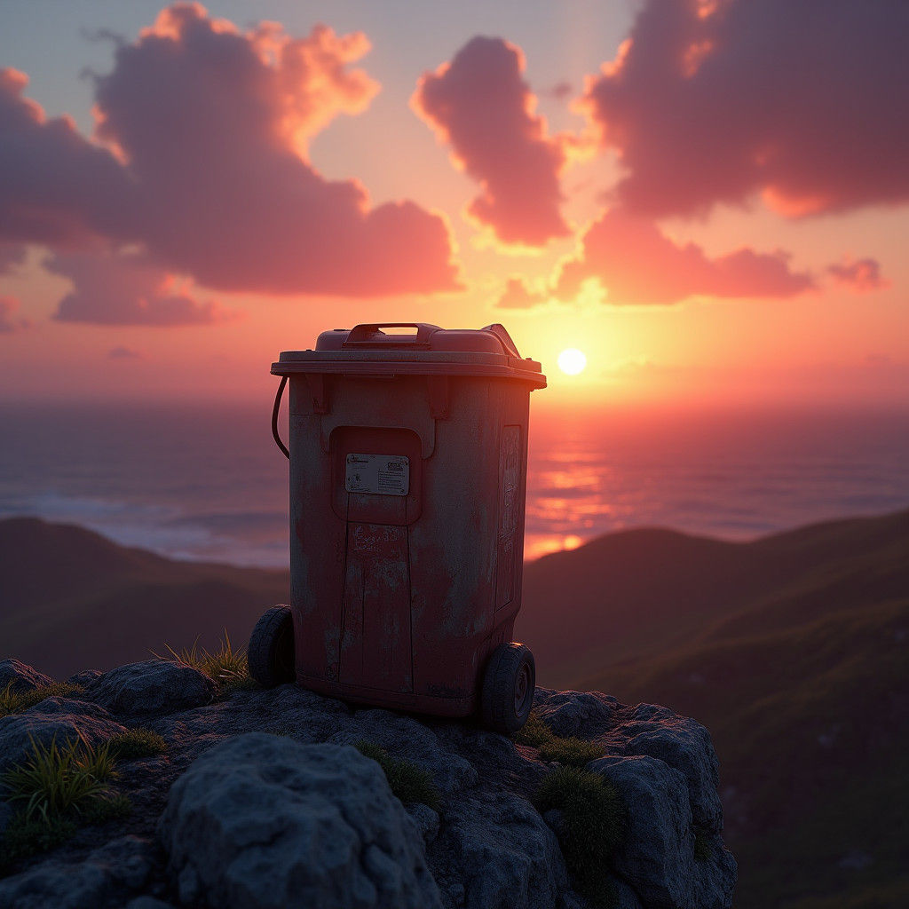 Trash Can at Sunset: Hyperrealistic Art