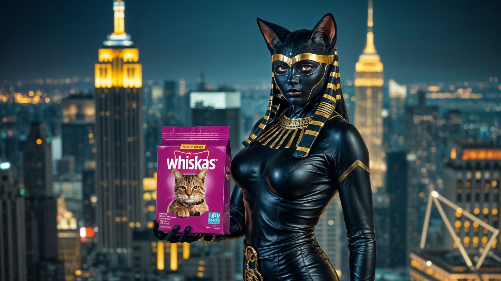 Egyptian Goddess Bastet Channels Catwoman in Urban Skyscrape...