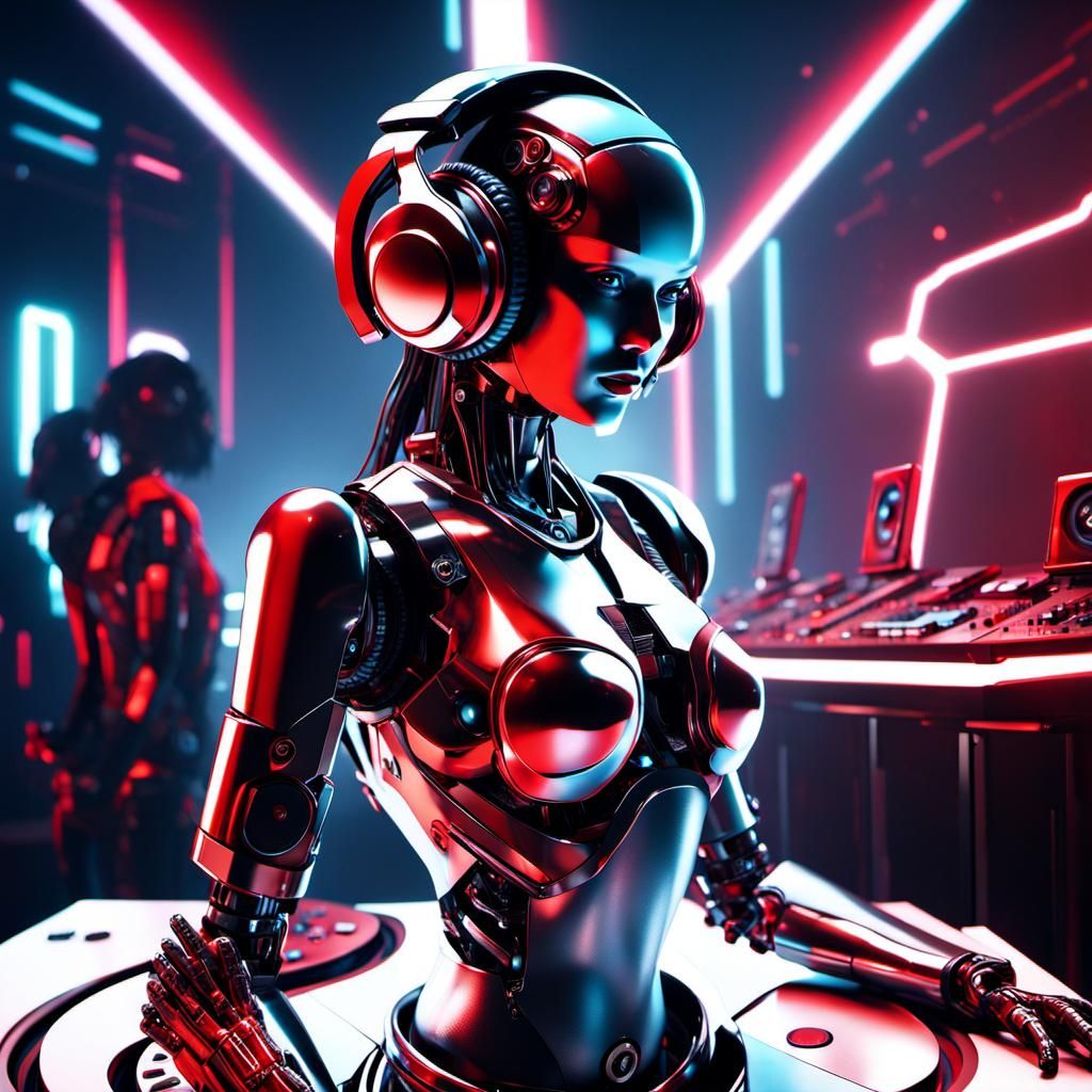 Futuristic Robotic DJ in Hyperrealistic Style
