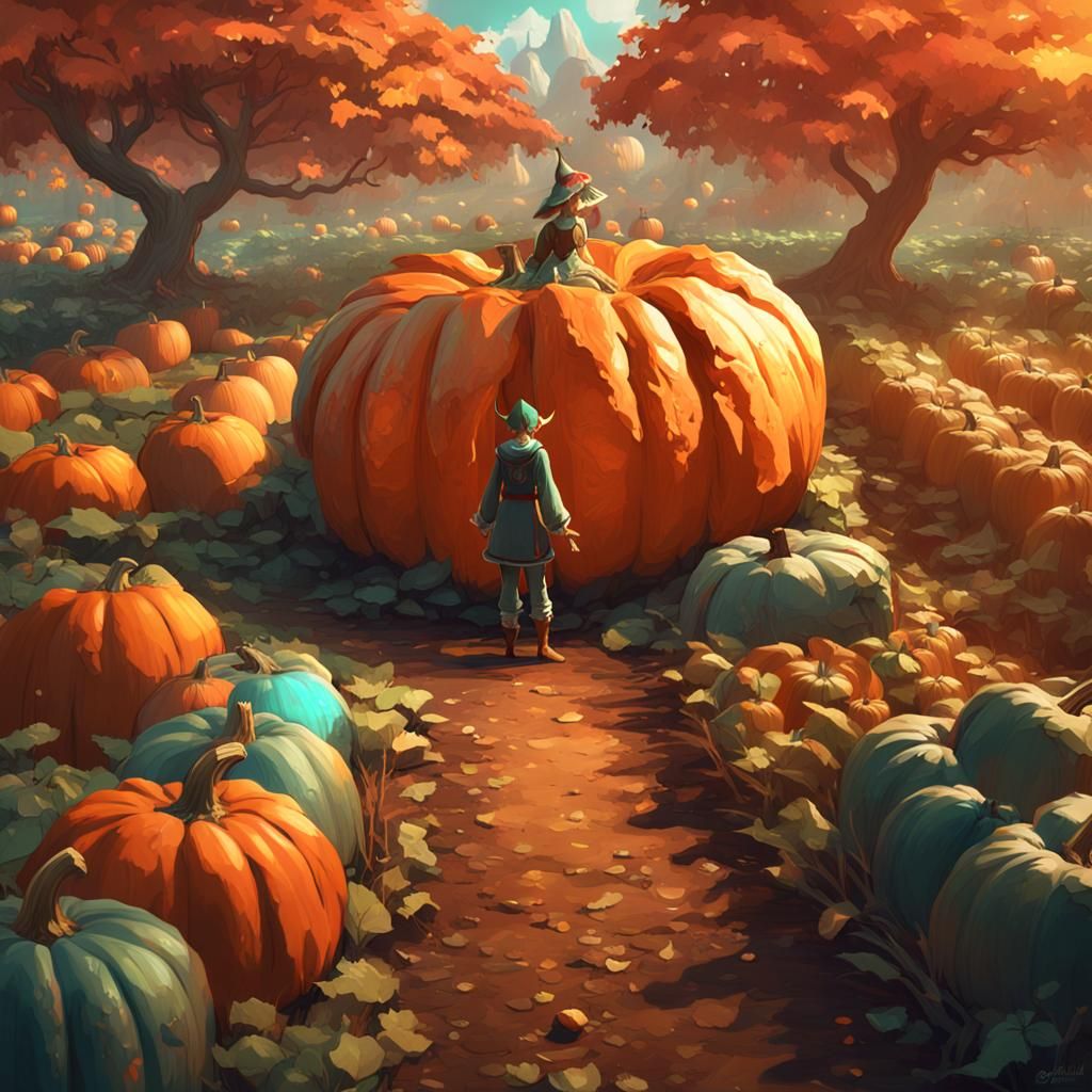 Gigantic Pumpkin and Elf Farmer: Digital Concept Art