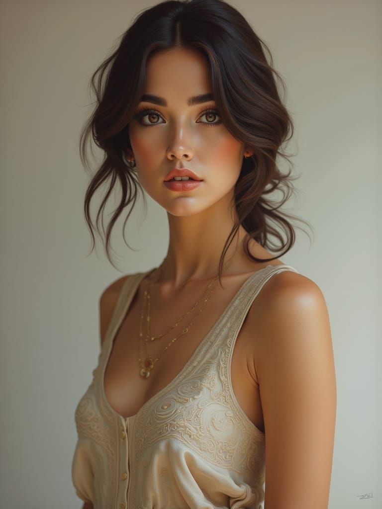 Detailed Portrait of a Young Woman in Soft Studio Lighting