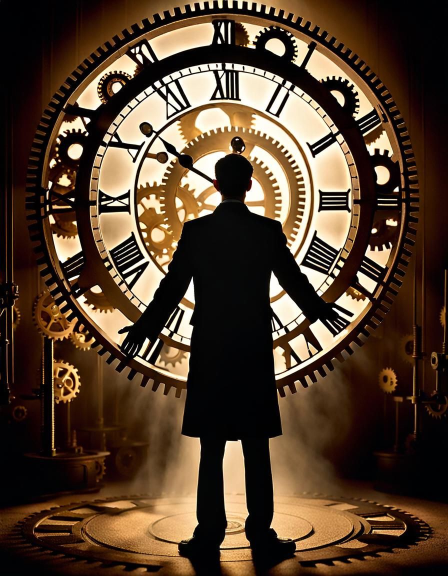 Surreal Clockwork Figure in Dreamlike Room