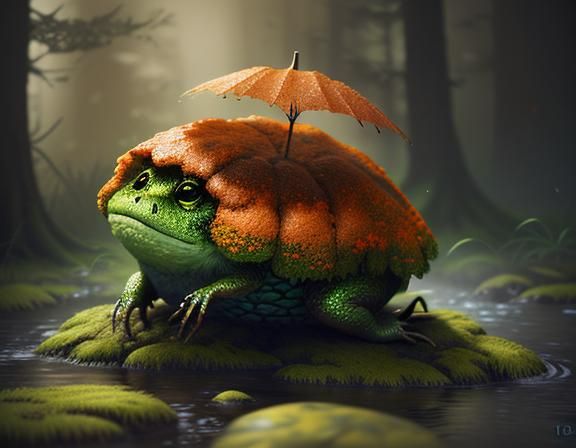 Female Amphibioid Gazes at Glowing Mist in 3D