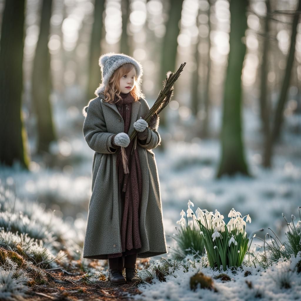 Young girl gathering wood