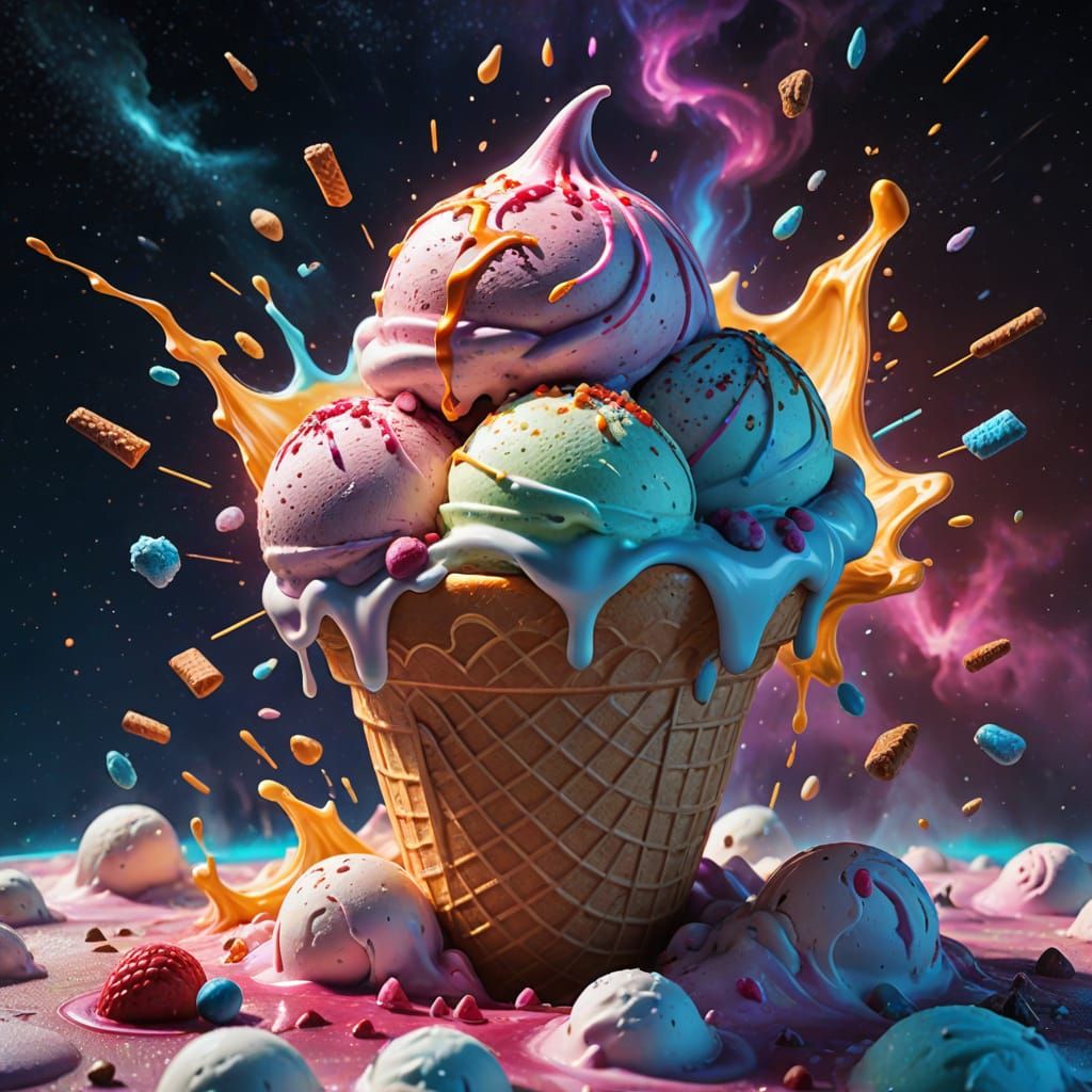 Cosmic Ice Cream Explosion in Hyperrealism