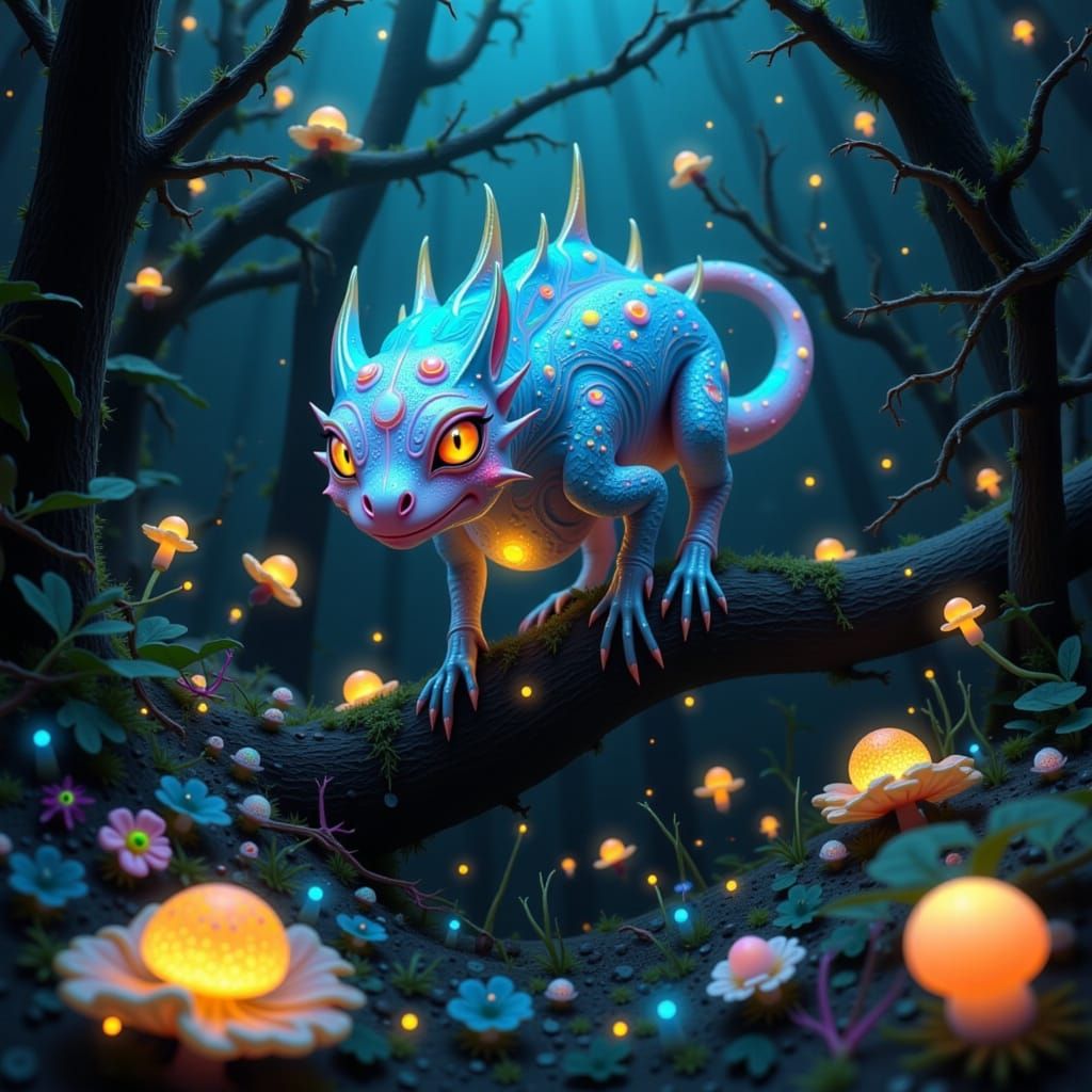 Bioluminescent Creature in Alien Forest, Manga Style