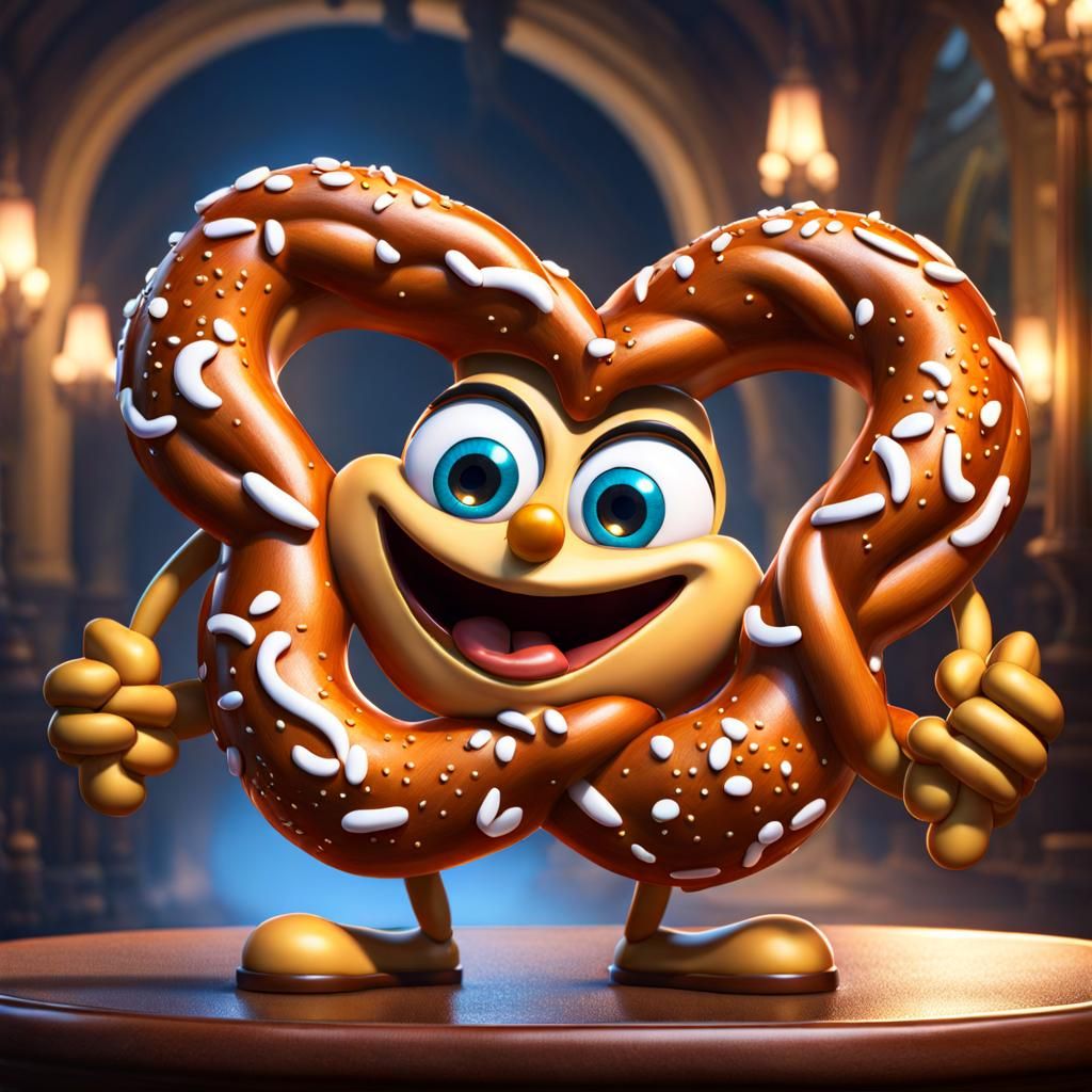 Cartoon Bavarian Pretzel Person: Digital Art Illustration