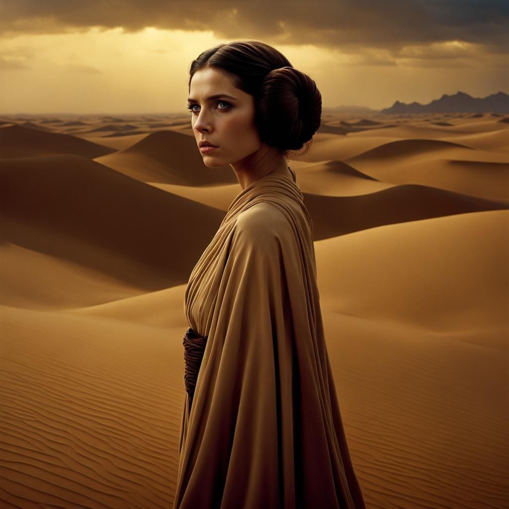 Princess Leia Portrait on Tatooine in Surreal Style