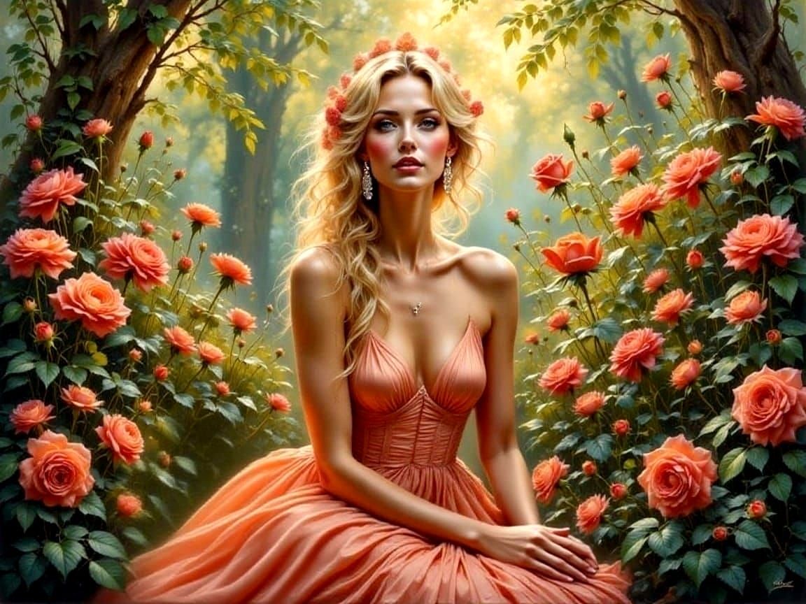 Blond Woman in Sunlit Garden