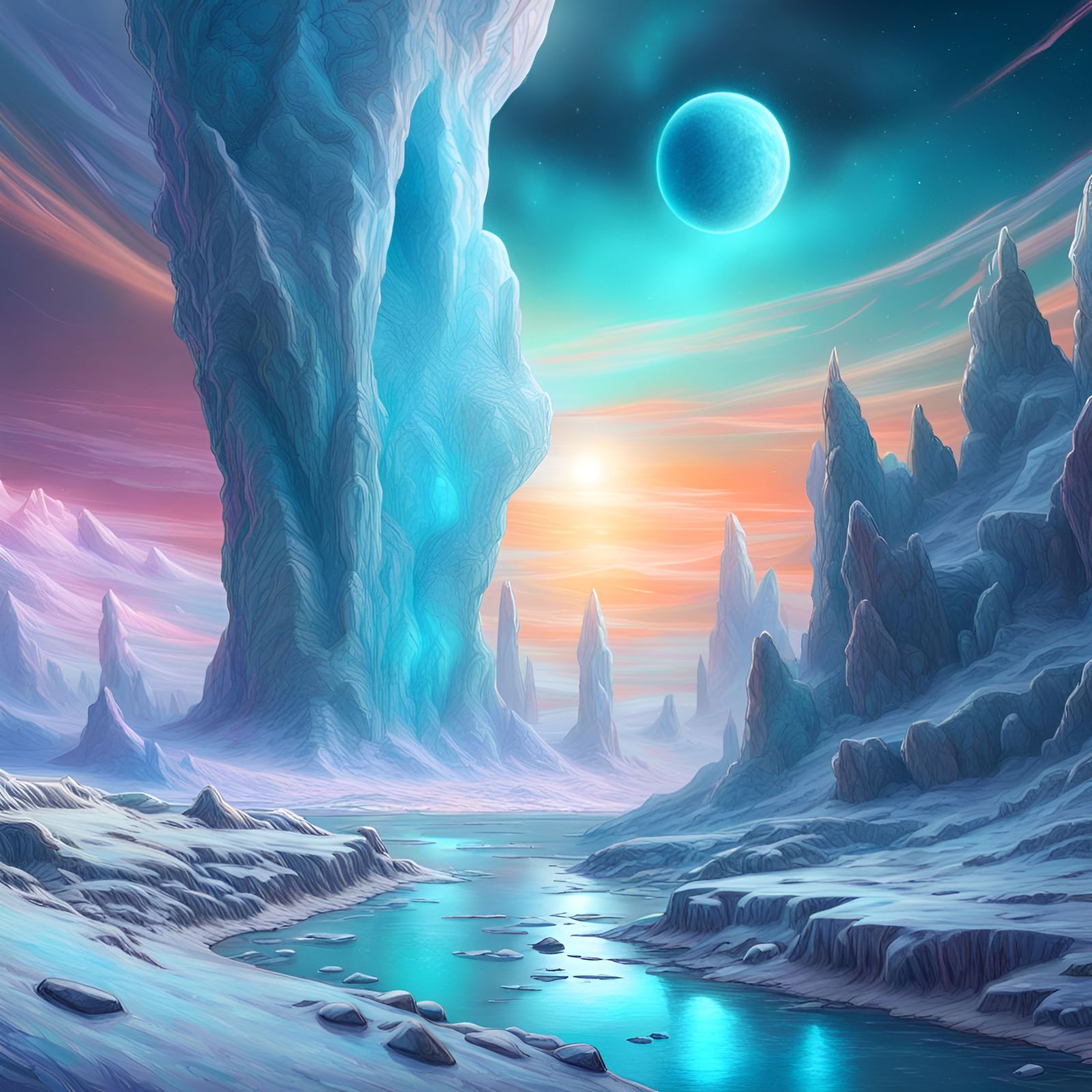 Frozen Tundra on Alien Planet in Mixed Media