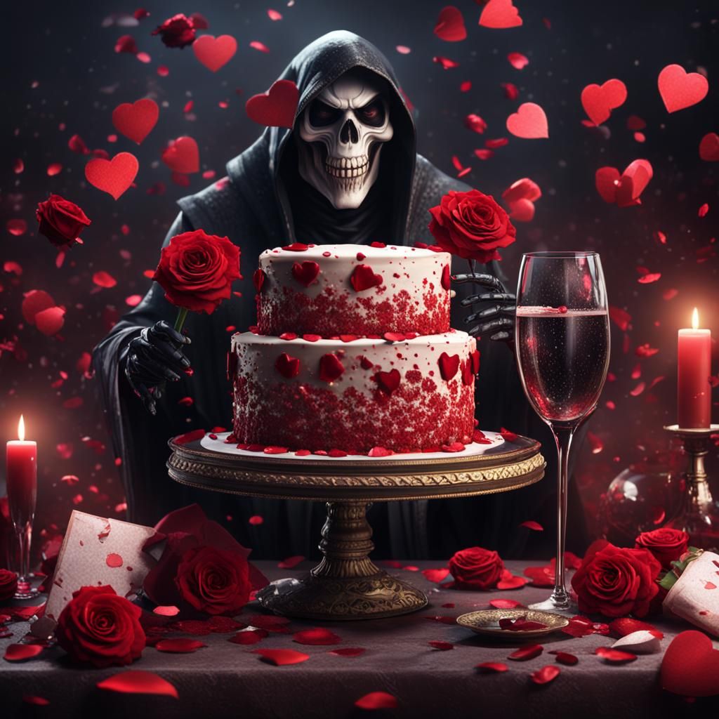 Grim Reaper's Valentine Celebration in Detailed Matte Painti...