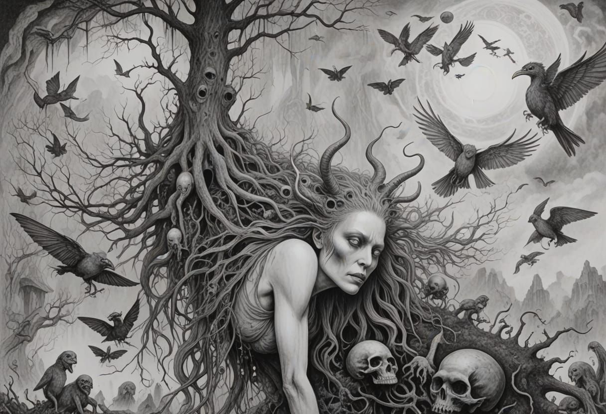 Surreal Fantasy Drawing in Cyberpunk Style