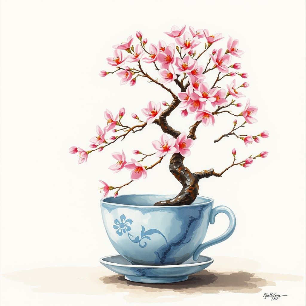 Cherry Blossom Bonsai Tree in a Teacup Masterpiece
