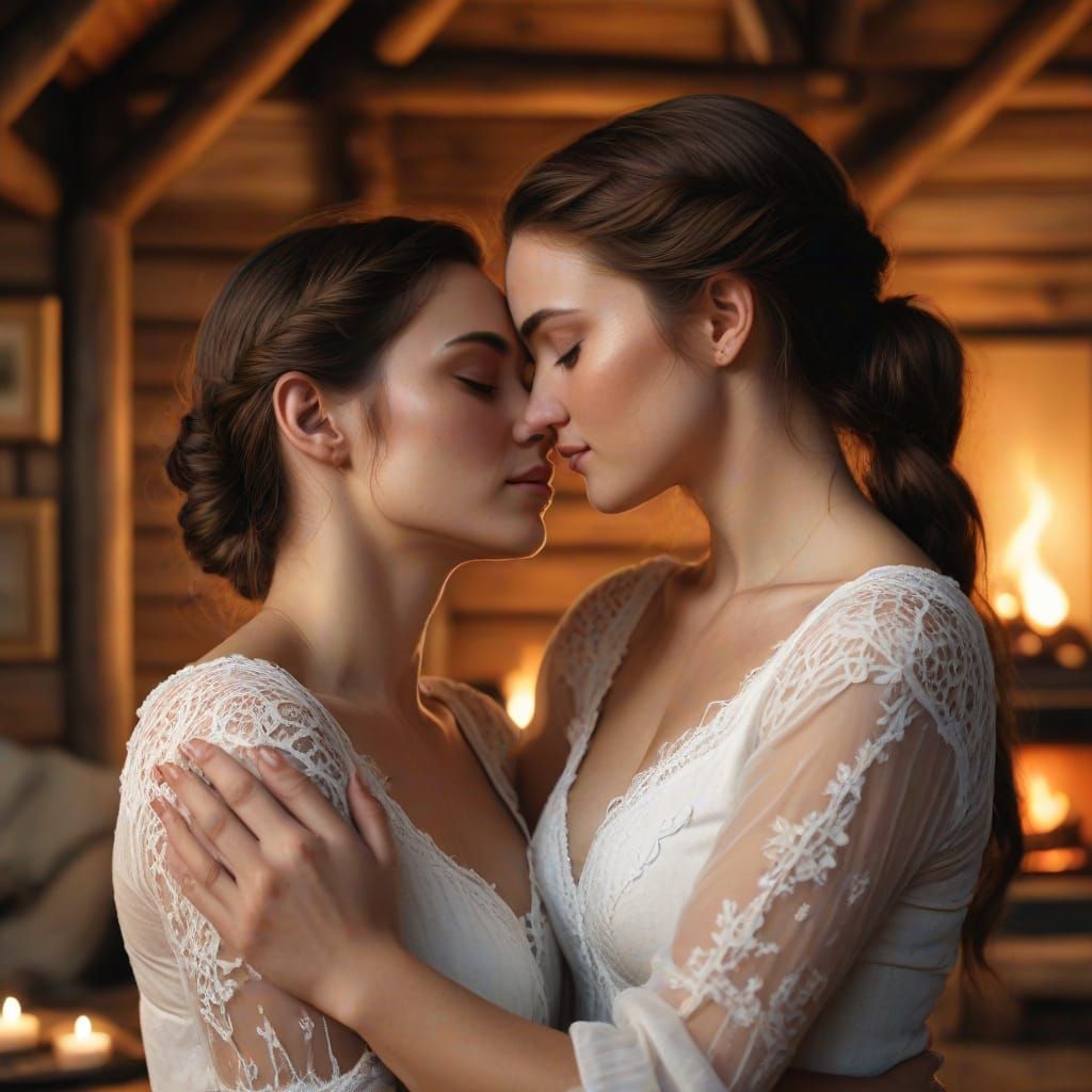 Gorgeous Portrait of Two Women in Love, Intimate and Emotion...