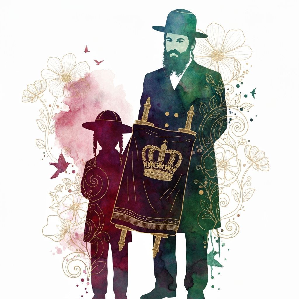 Father and Son with Torah, Double Exposure Watercolor Art
