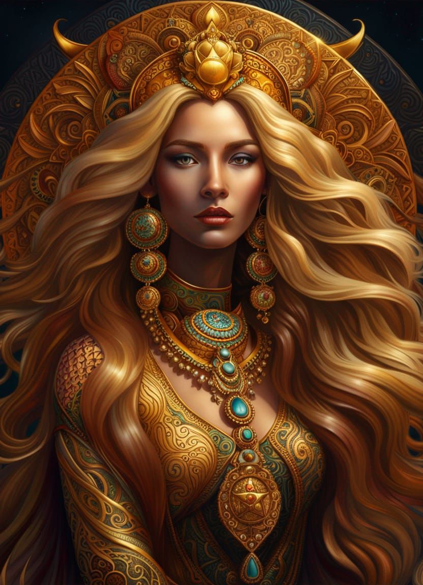Golden Lion Goddess with Luxurious Mane