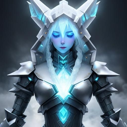 Ice Girl in Mecha Suit with Magic, Digital Painting