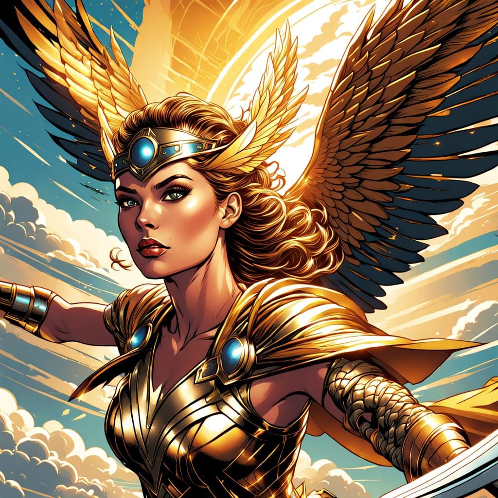 Valkyrie Soaring: Comic Book Style Illustration