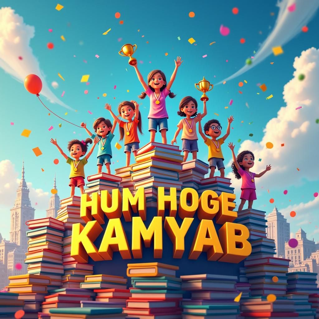 Victorious Children on Mountain of Achievements