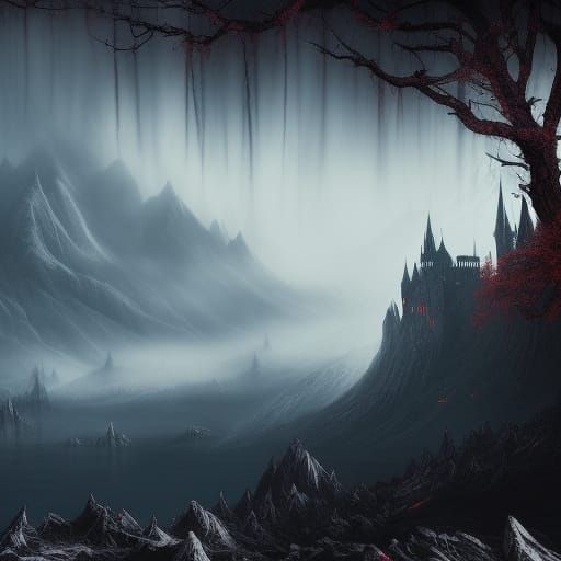 Vampire Gazing at Dark Castle, Matte Painting