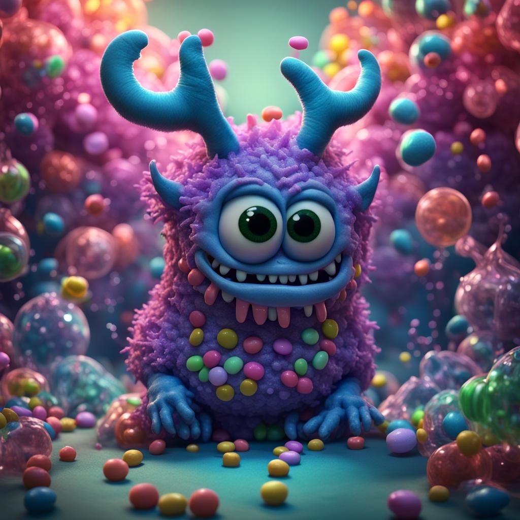 Luminescent Candy Monster in Disney Pixar Style