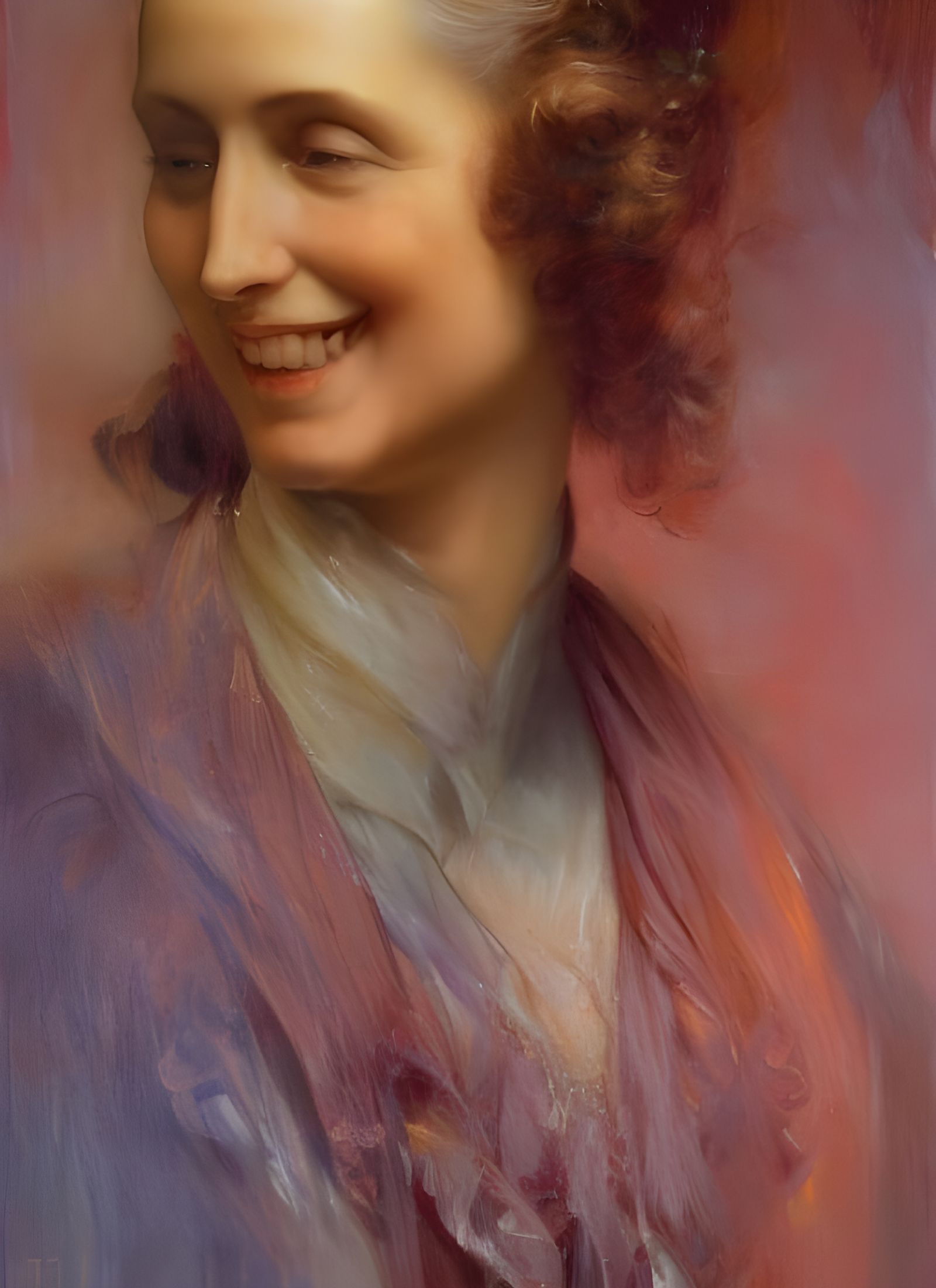 Smiling Woman in Oil Paint Style Portrait