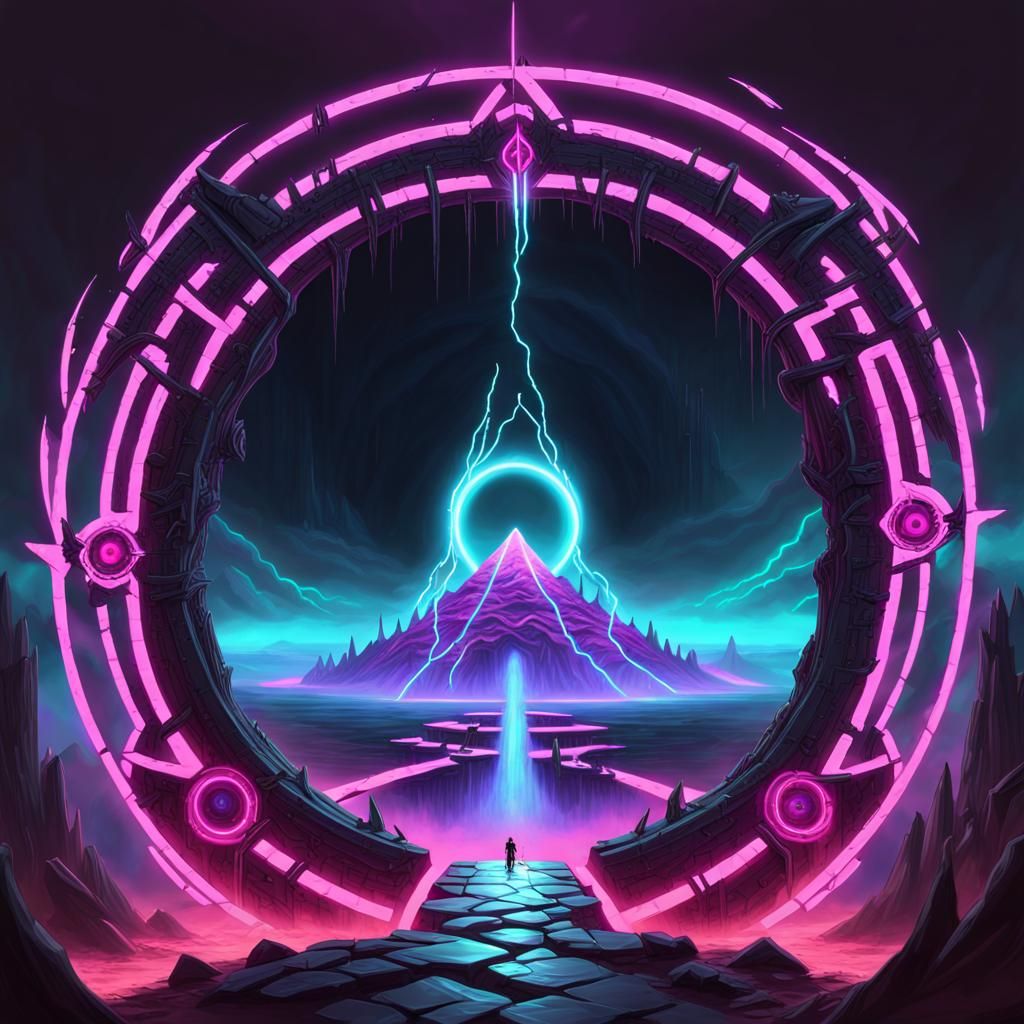 Neon Tri-Circle Portal Landscape
