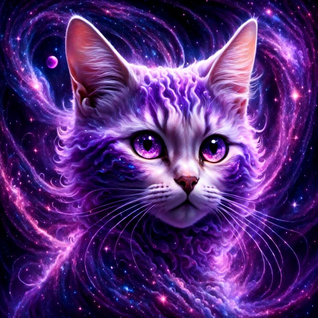 Purple Cat with Glowing Runes