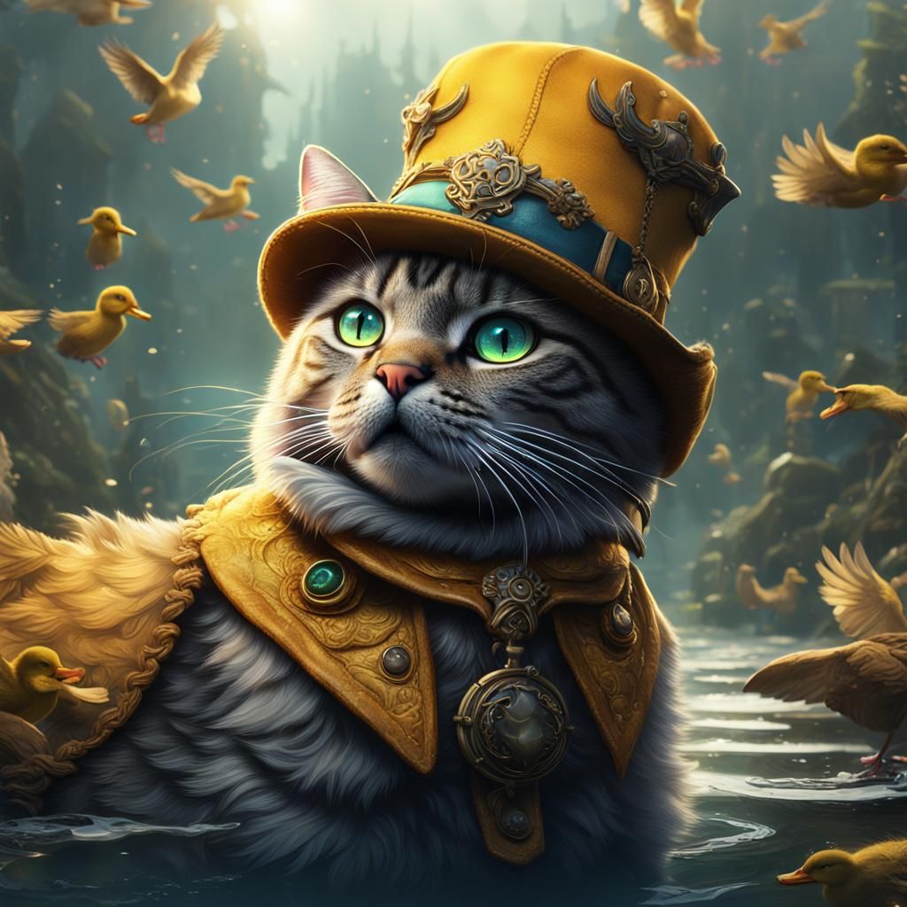 Cat in Duck Hat: Detailed Fantasy Art
