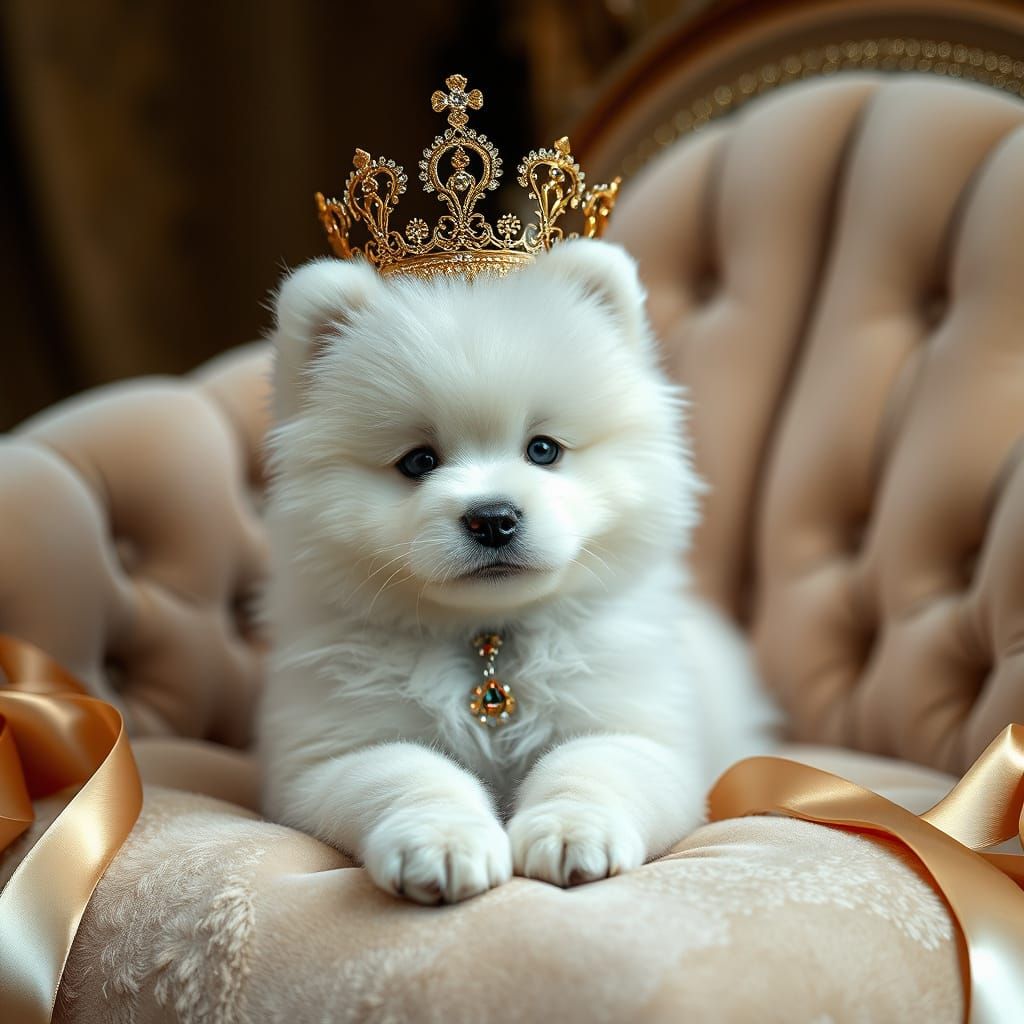 Samoyed Puppy Royalty in High Fashion Photography