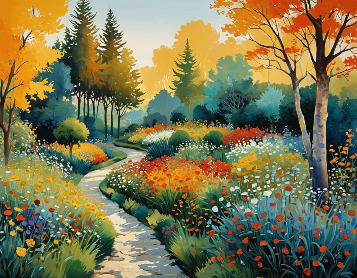 Vibrant Garden Scene at Golden Hour