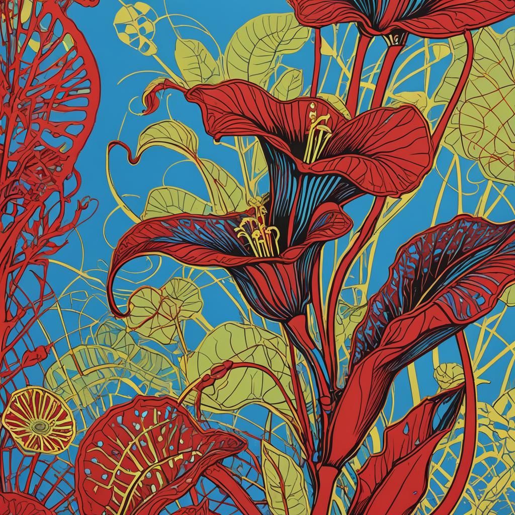 Carnivorous Plant Devours Fly in Pop Art Style