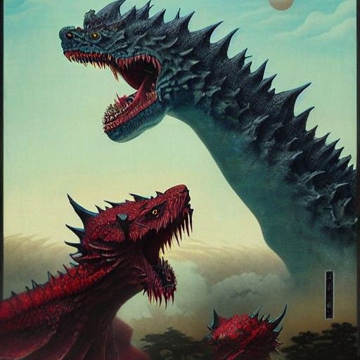 Kaiju Monsters Clash: Detailed Matte Painting