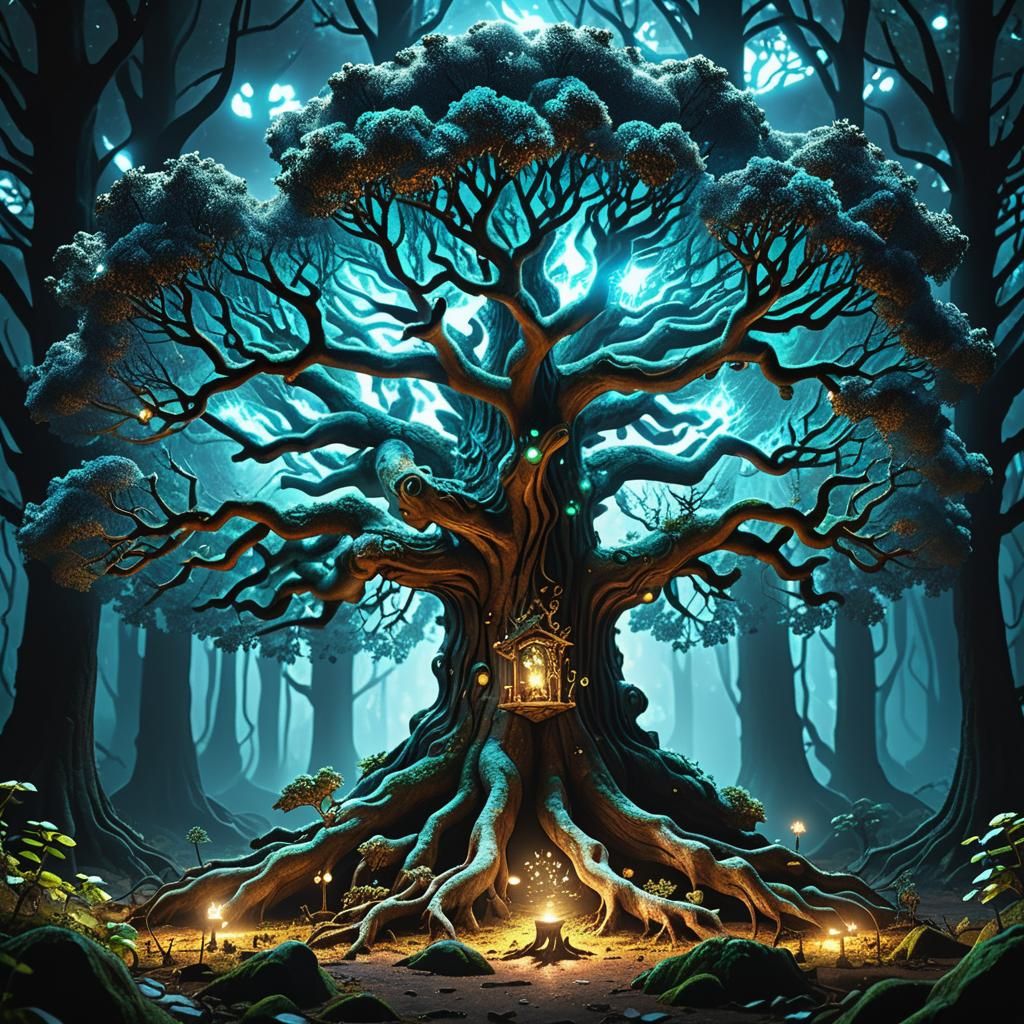 Druid Oak Tree of Knowledge in Magical Forest