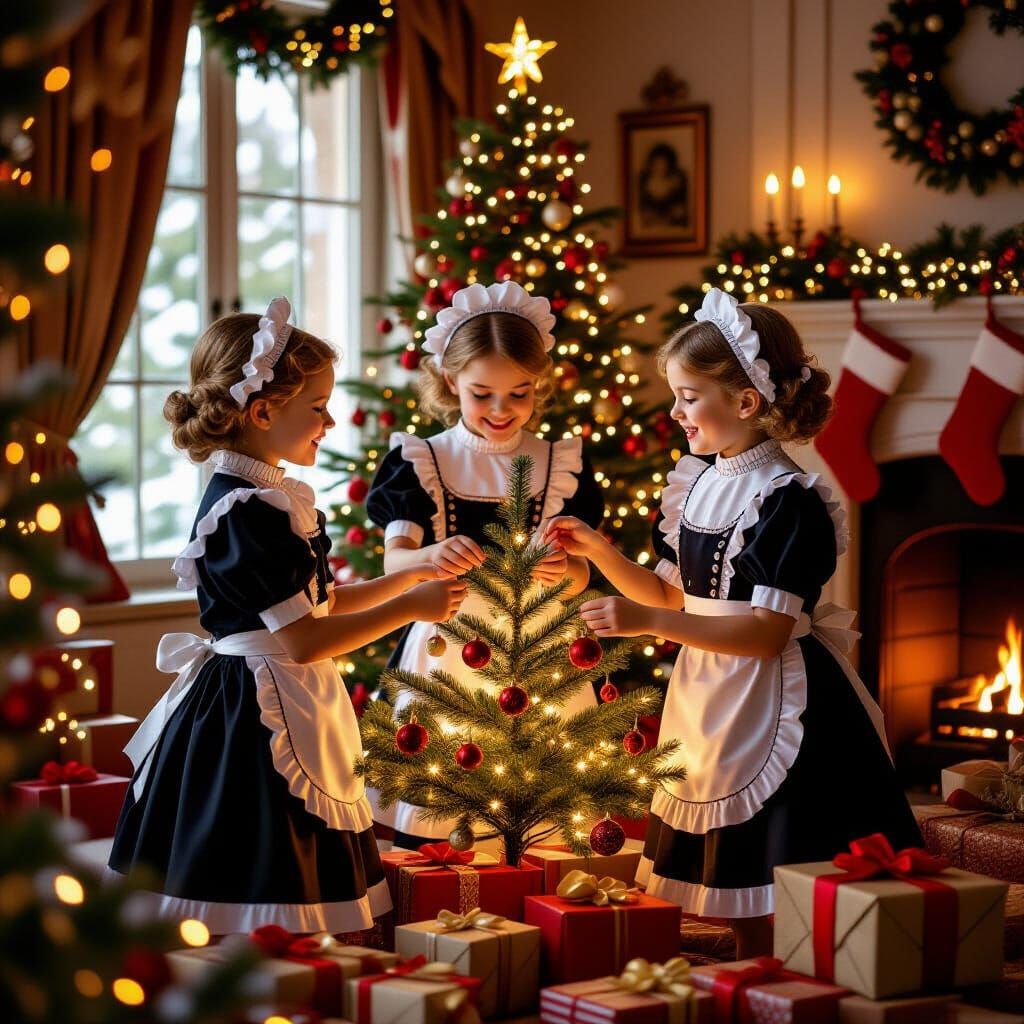Children Decorate Vintage Christmas Tree in 1910s Style